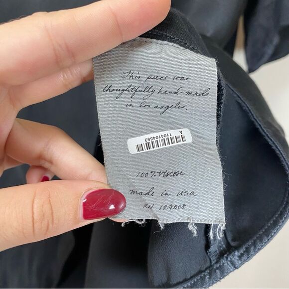 Raquel Allegra | Lilakoi V-Neck Short Sleeve Blouse Viscose in Black Sz 3 Large - Picture 8 of 10